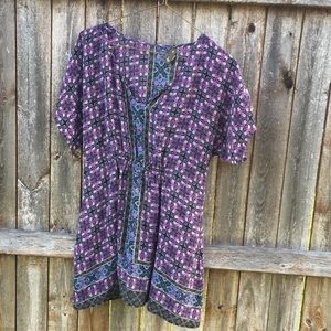 Purple cream and blue printed short dress